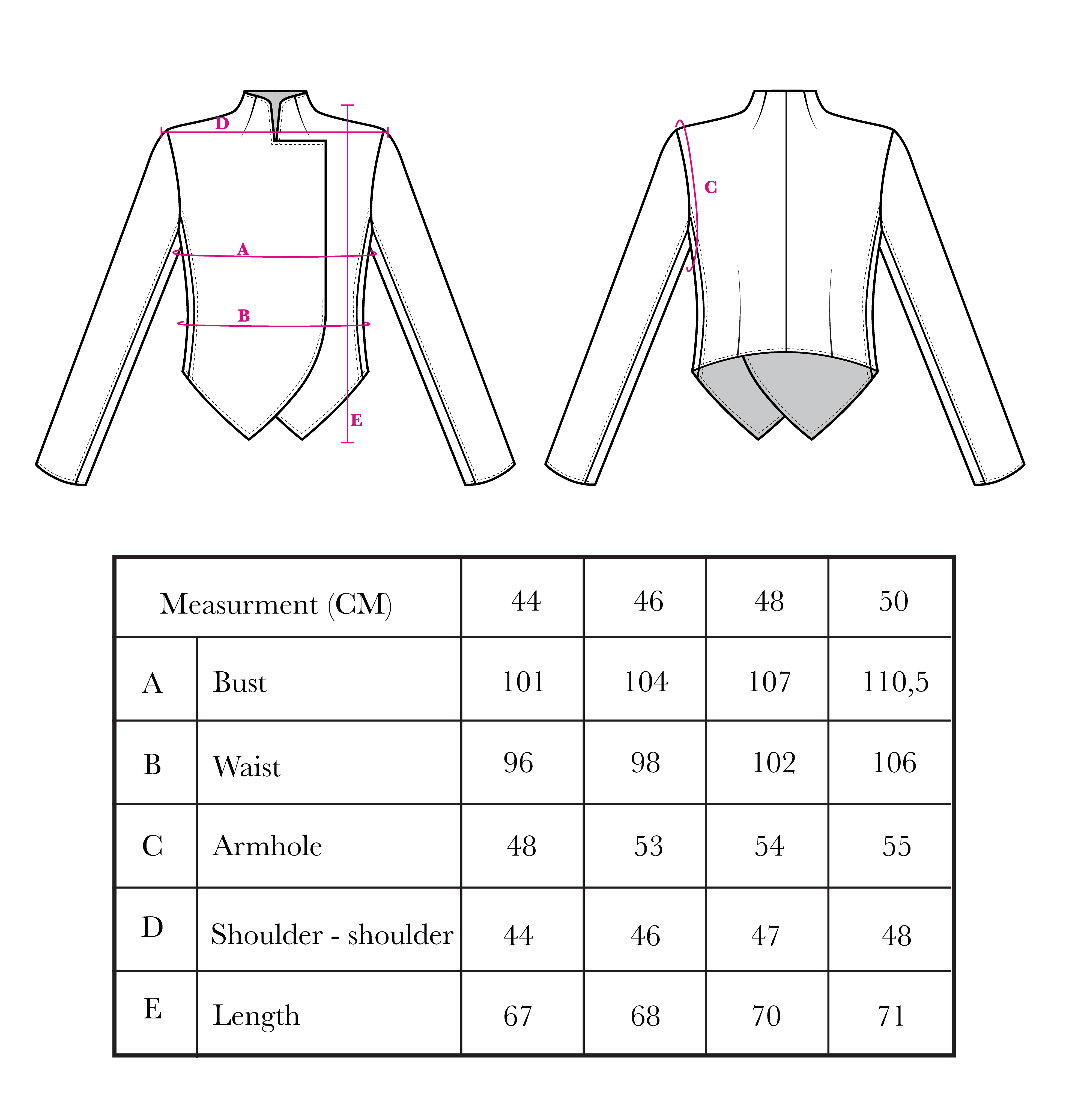 MJ-0038 size chart