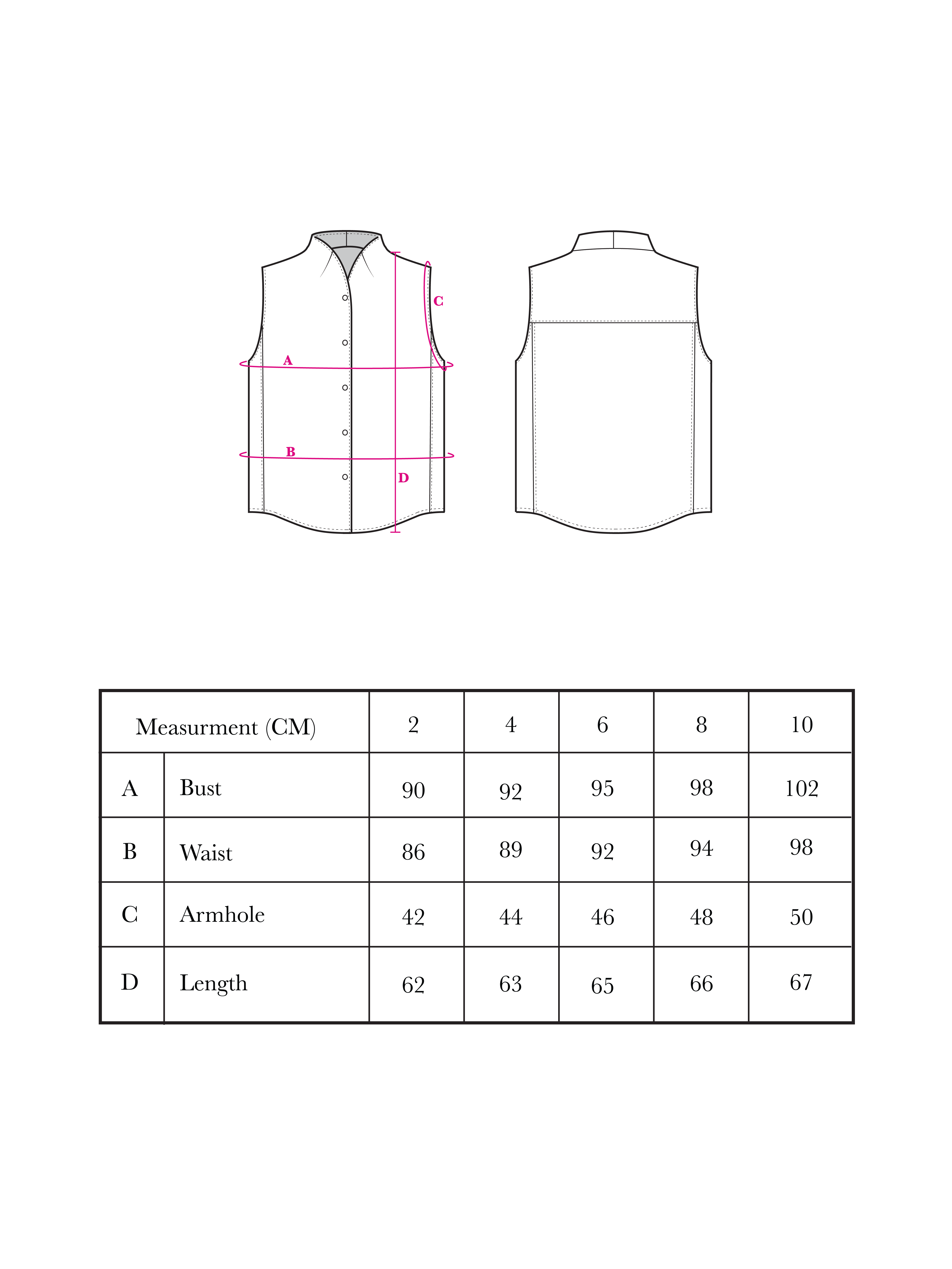 T-0022 size chart 