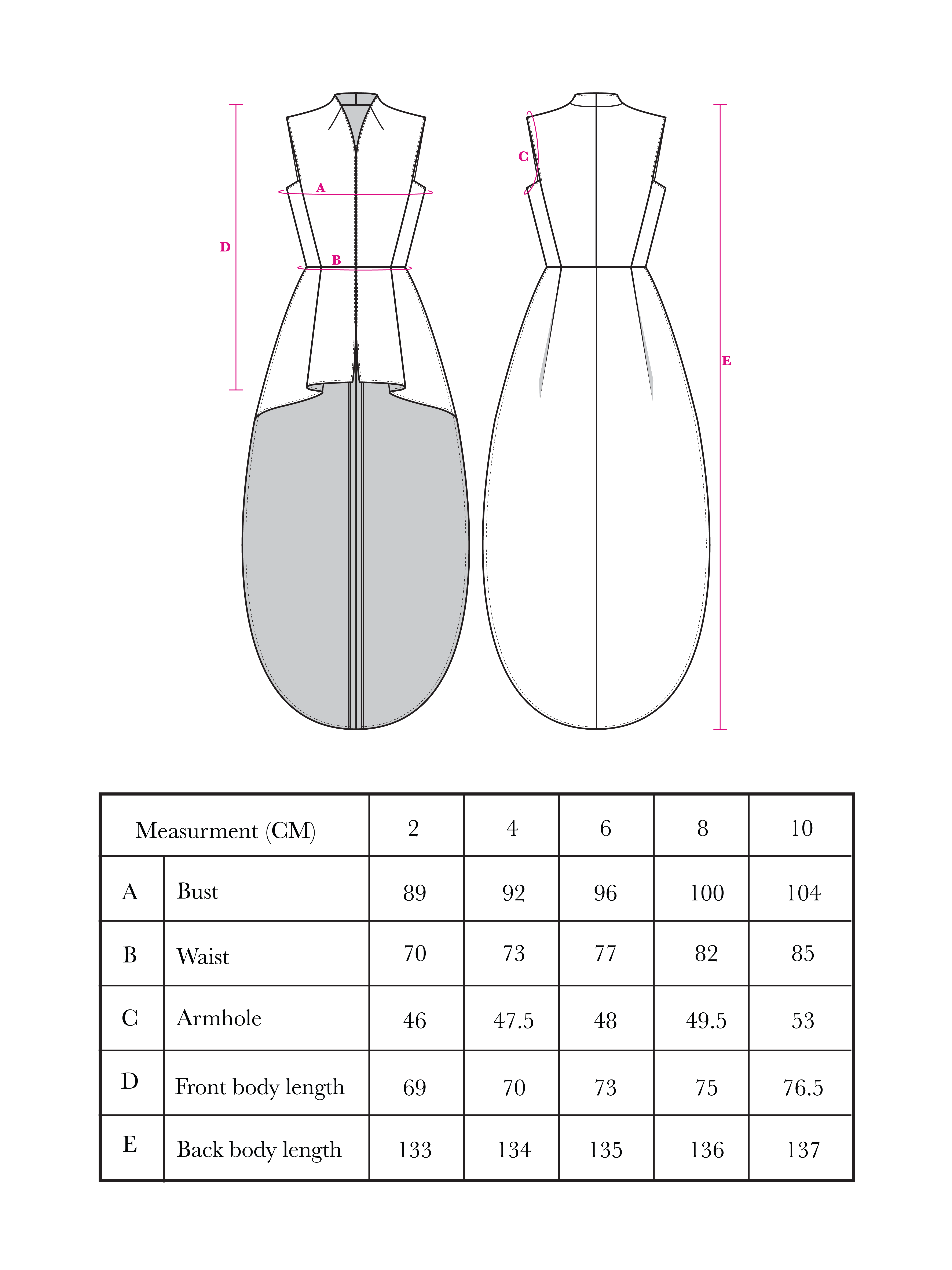 T-0028 size chart 